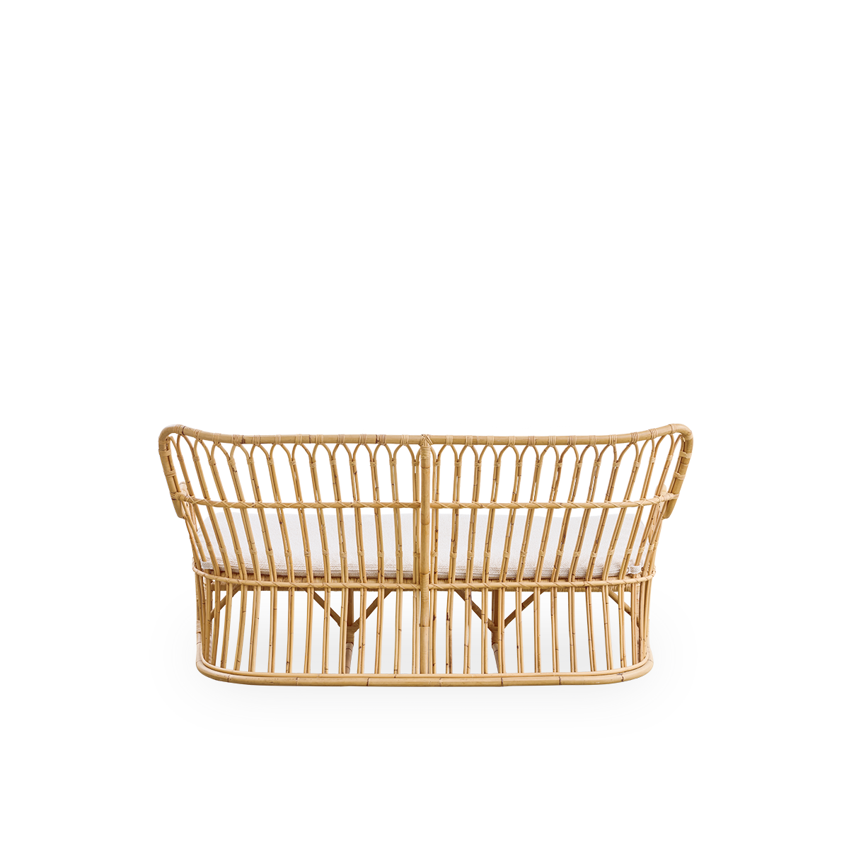 Plain back view of Tulip wicker sofa designed by Tove Kindt-Larsen, with soft organic lines. Handcrafted from high-quality Indonesian rattan.