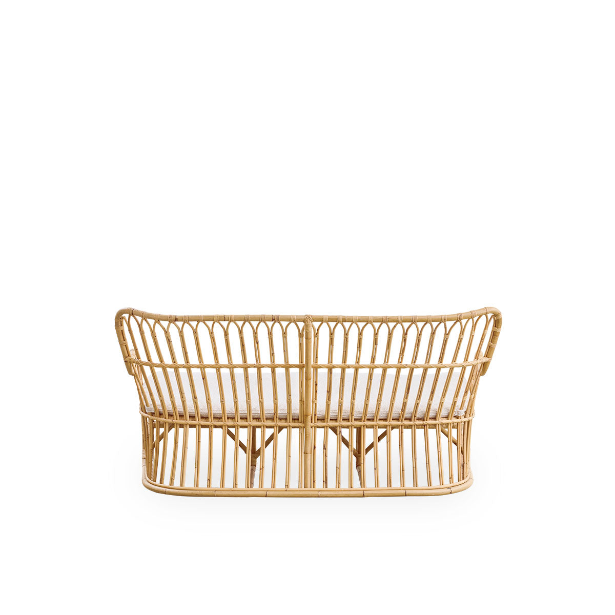 Plain back view of Tulip wicker sofa designed by Tove Kindt-Larsen, with soft organic lines. Handcrafted from high-quality Indonesian rattan.