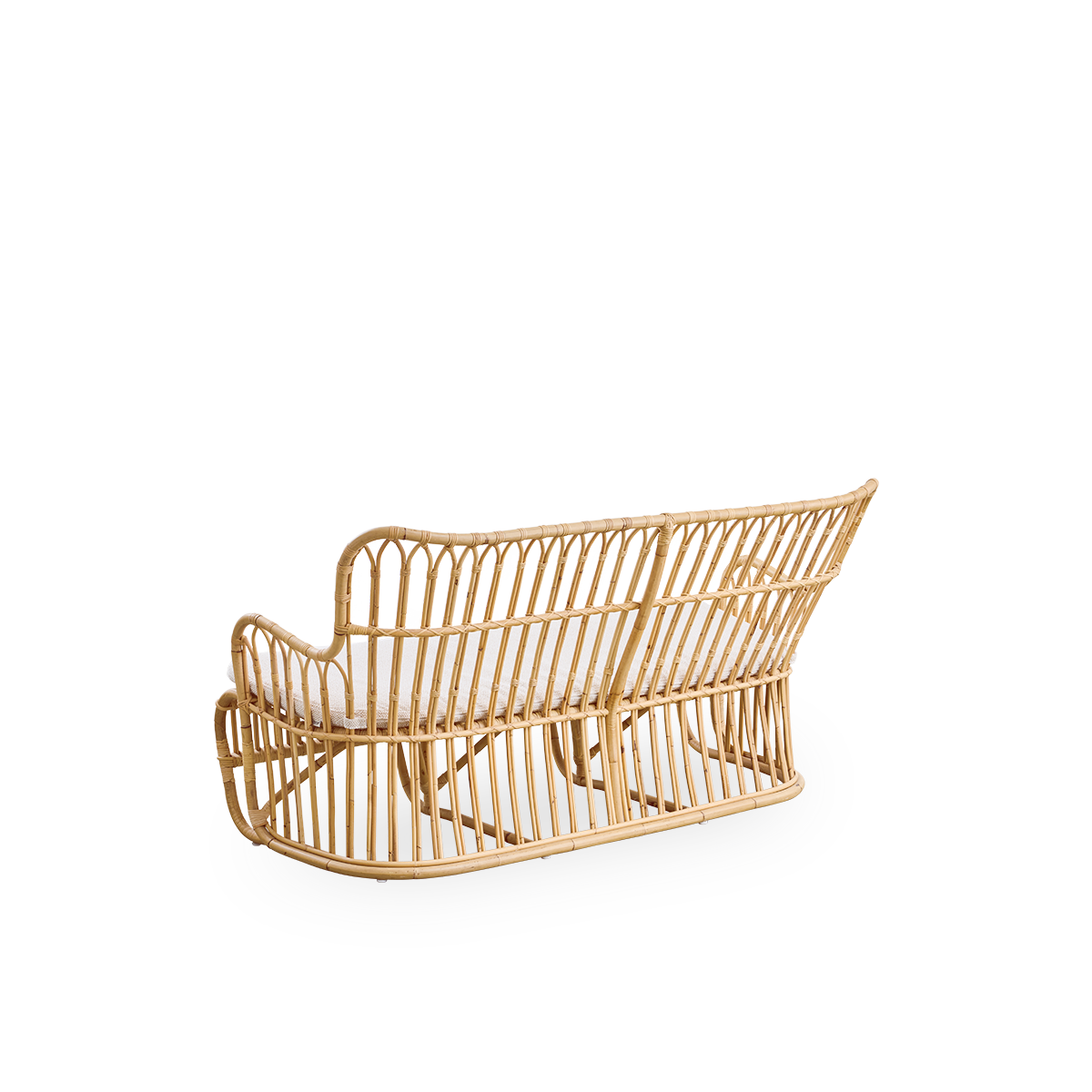 Plain back view of Tulip wicker sofa designed by Tove Kindt-Larsen, with soft organic lines. Handcrafted from high-quality Indonesian rattan.
