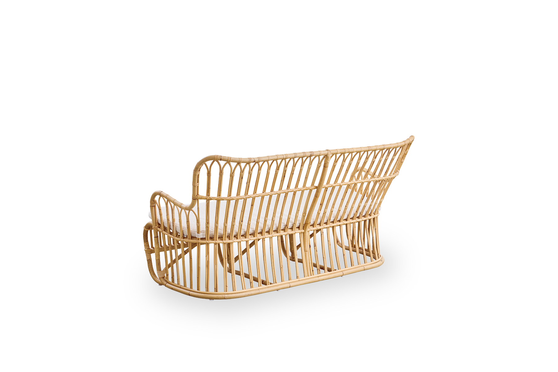 Plain back view of Tulip wicker sofa designed by Tove Kindt-Larsen, with soft organic lines. Handcrafted from high-quality Indonesian rattan.
