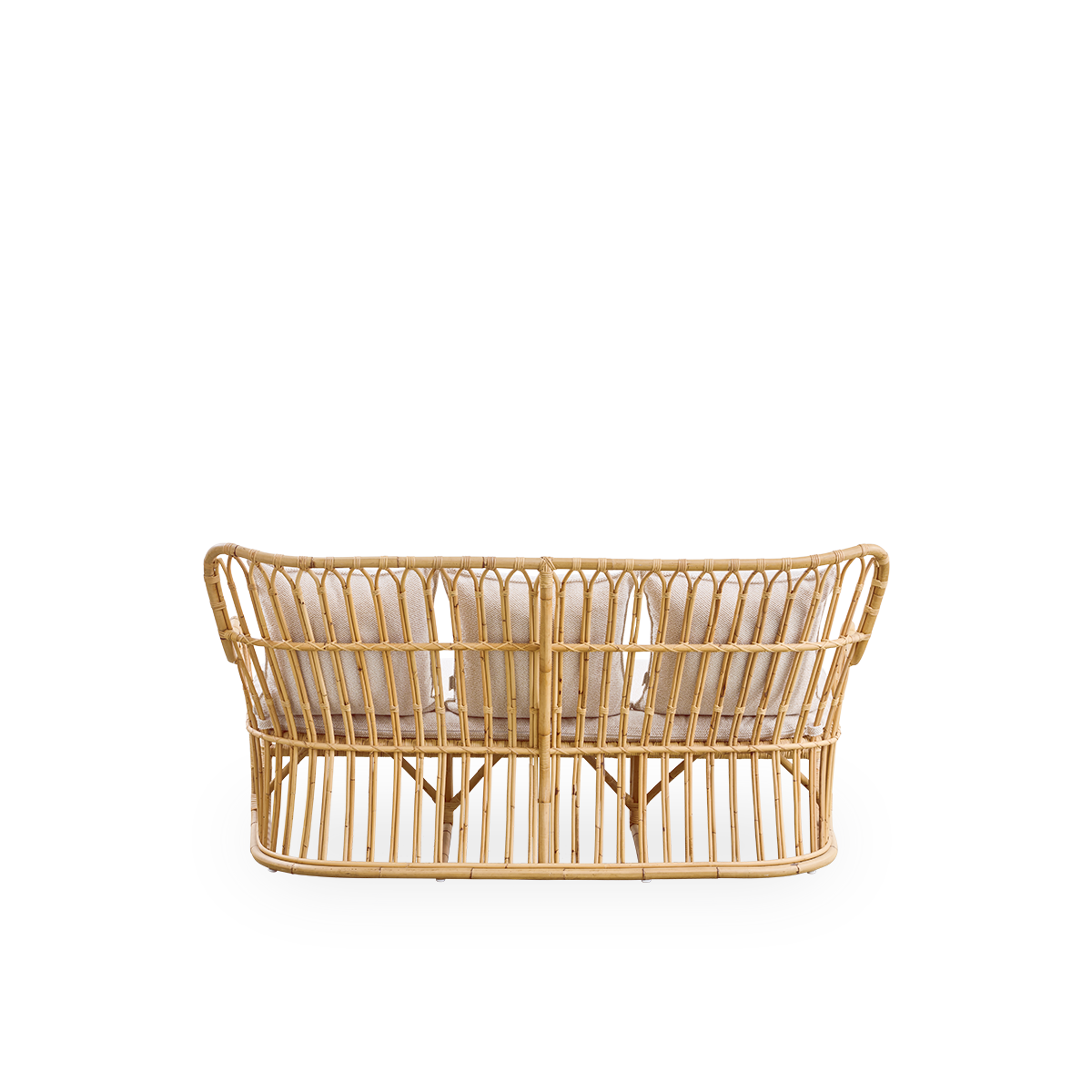 Plain back view of Tulip wicker sofa designed by Tove Kindt-Larsen, with soft organic lines. Handcrafted from high-quality Indonesian rattan.