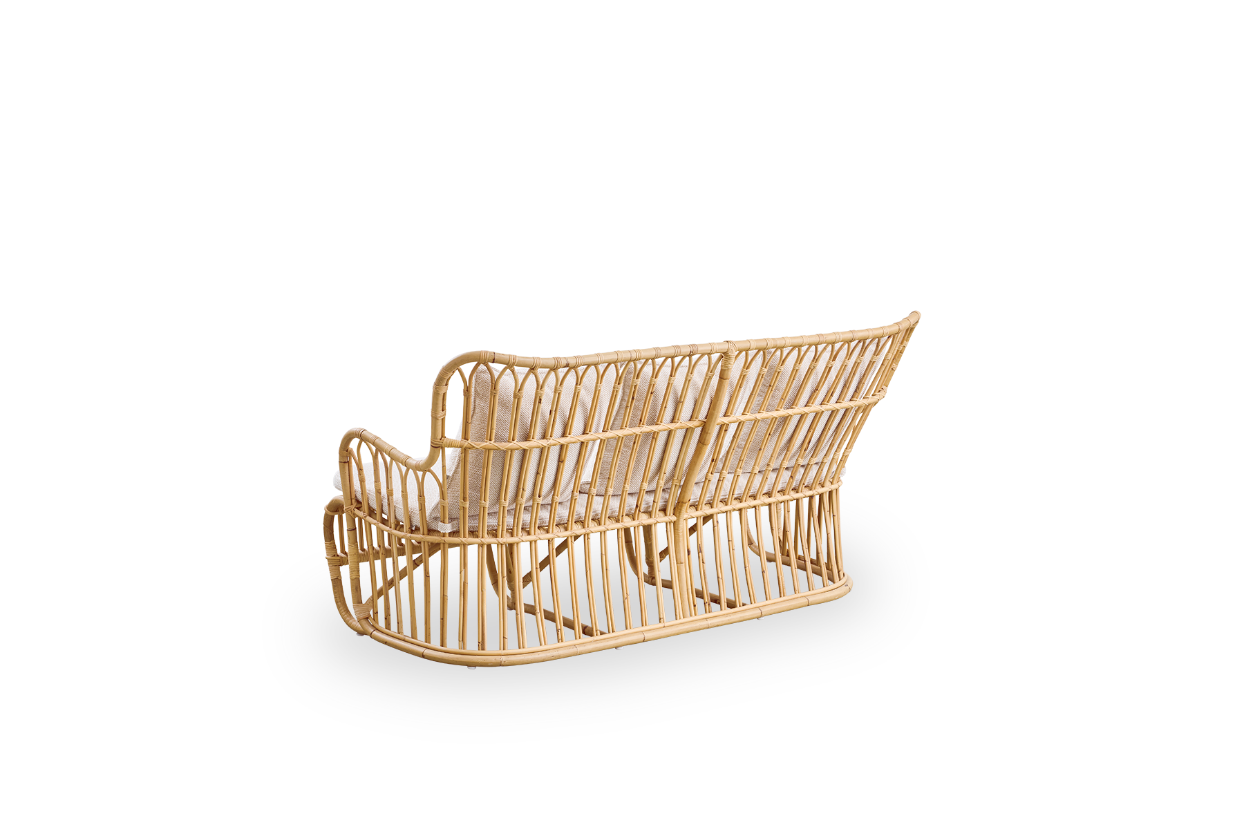 Plain back view of Tulip wicker sofa designed by Tove Kindt-Larsen, with soft organic lines. Handcrafted from high-quality Indonesian rattan.
