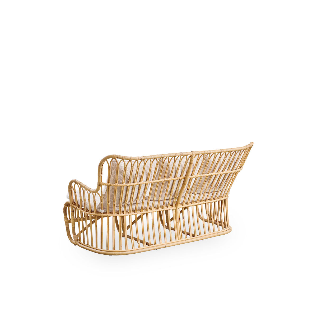 Plain back view of Tulip wicker sofa designed by Tove Kindt-Larsen, with soft organic lines. Handcrafted from high-quality Indonesian rattan.