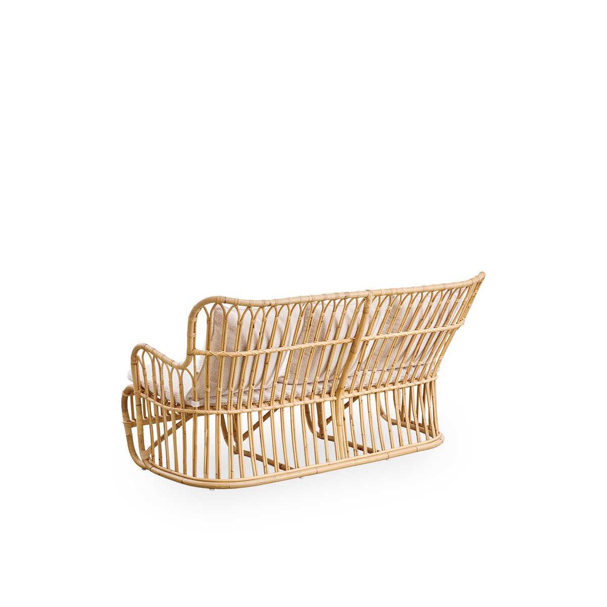 Plain back view of Tulip wicker sofa designed by Tove Kindt-Larsen, with soft organic lines. Handcrafted from high-quality Indonesian rattan.