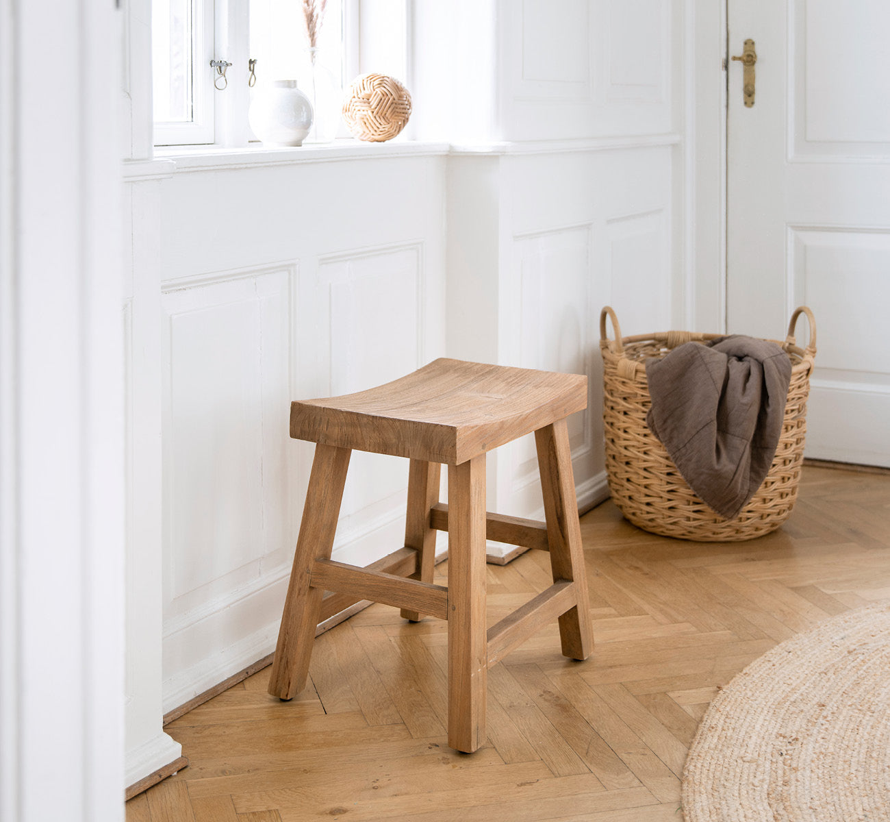 Rustic teak stool | Charles Teak Stool