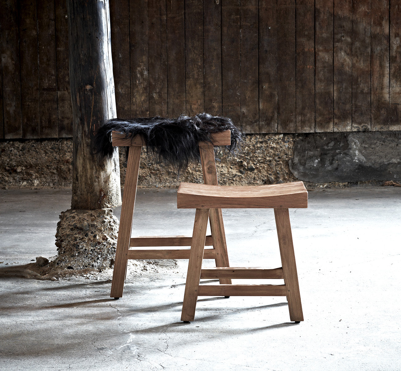Rustic teak stool | Charles Teak Stool