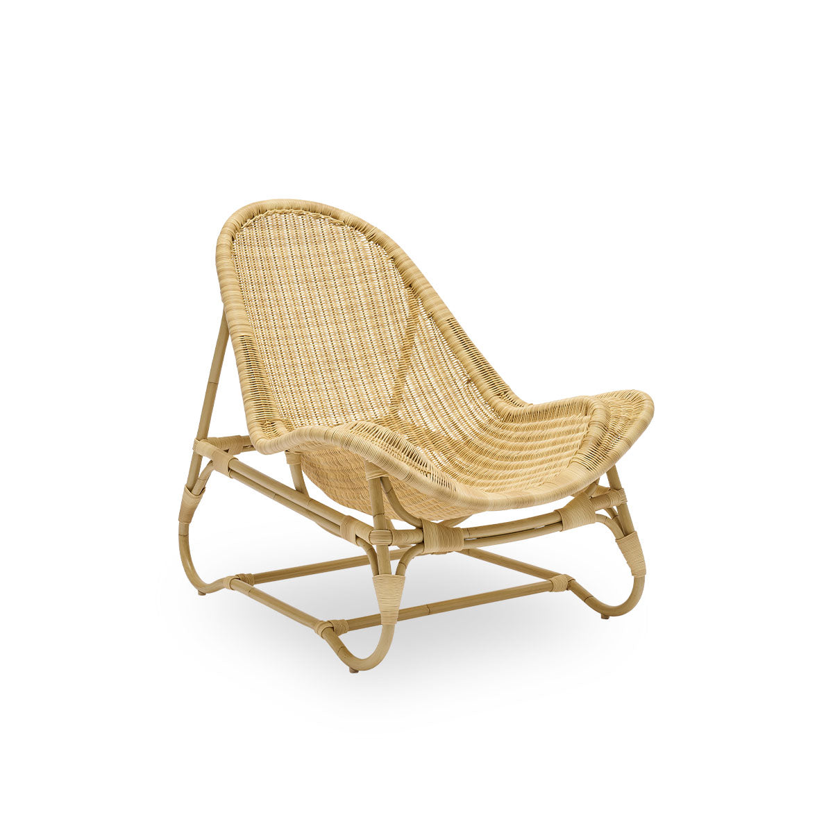 Side view of Pacifique Exterior lounge chair designed by Michel Buffet. Aluminium frame in rattan look with fully woven seat handcrafted in ArtFibre. 