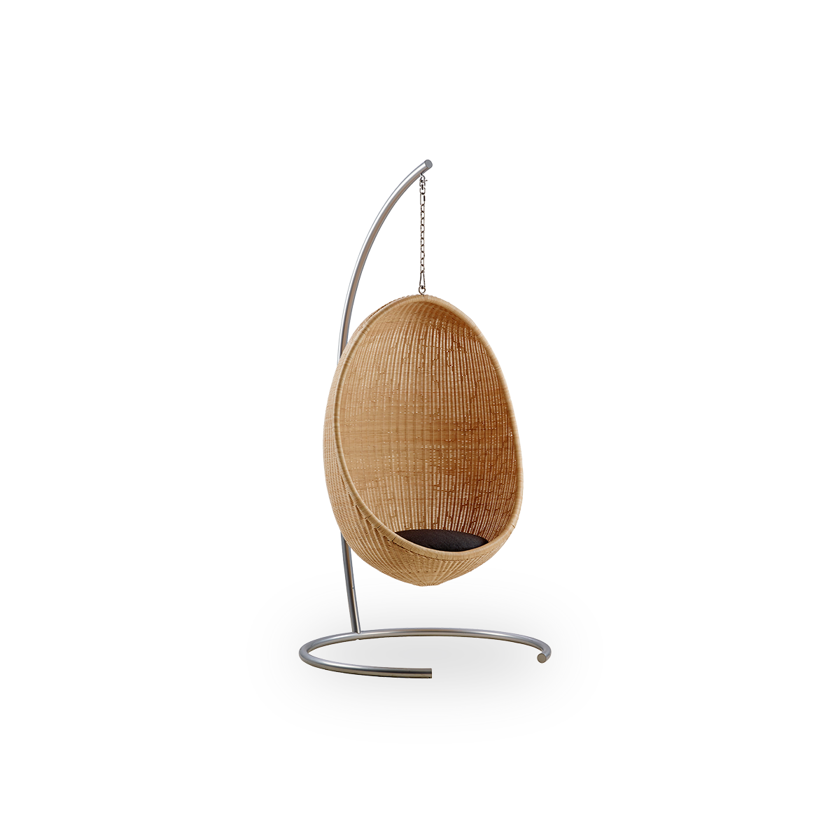 This is a close-up image of Hanging Egg Chair in natural core weave Rattan frame.