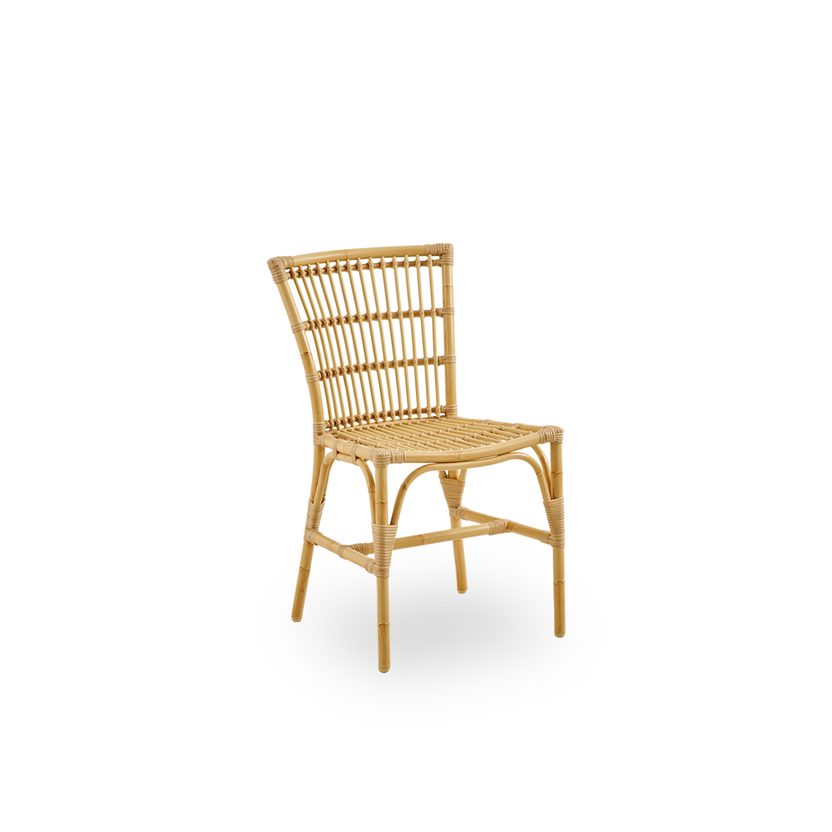 Side view of Elisabeth outdoor dining chair in rattan look. A small outdoor dining chair in minimalistic look. Aluminium frame with ArtFibre weavings.
