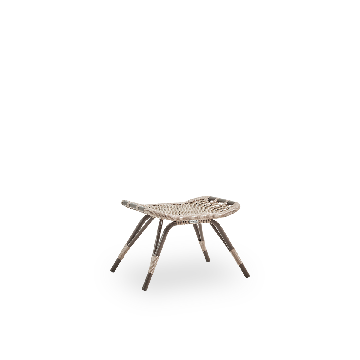 Side view of Monet outdoor footstool in Moccaccino color. Aluminium frame with ArtFibre windings.
