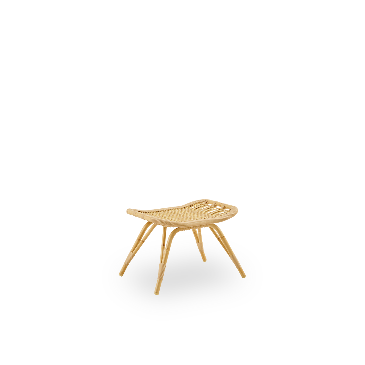 Side view of Monet outdoor footstool in Natural color. Aluminium frame in rattan look with ArtFibre windings.