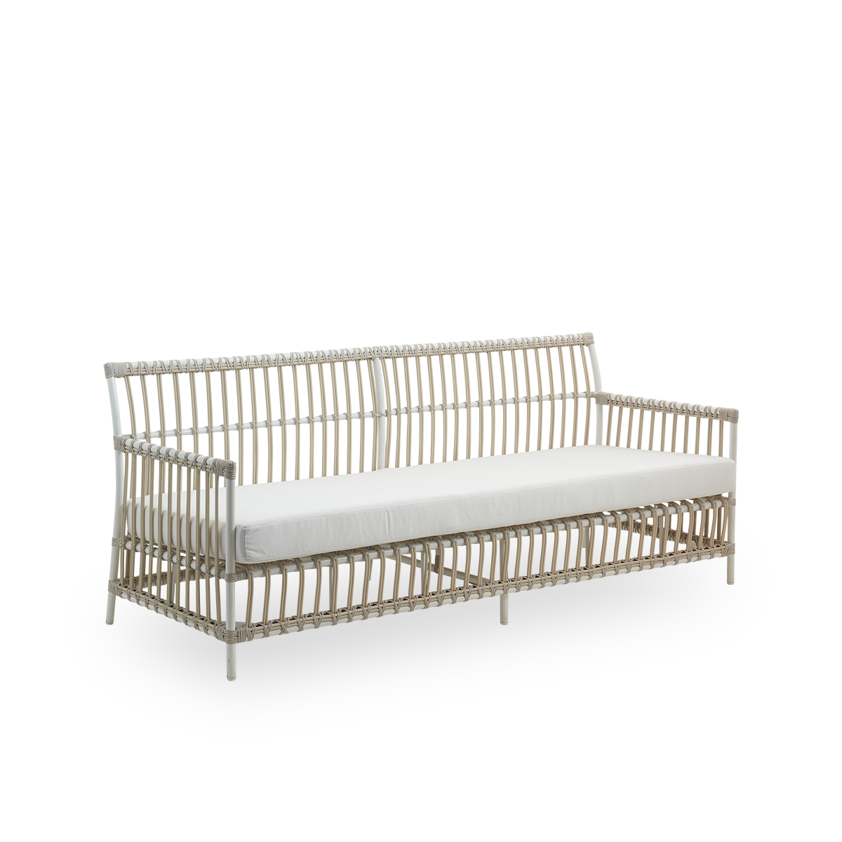 This is a close-up image of Caroline Exterior Sofa in dove White Aluminium ArtFibre.