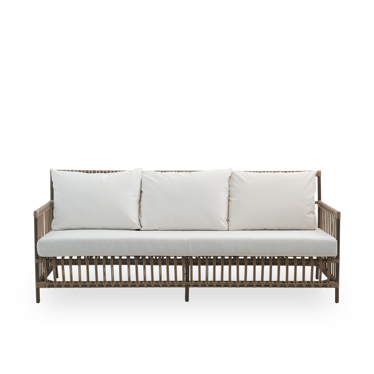 This is a close-up image of Caroline Exterior Sofa in moccaccino Aluminium ArtFibre.