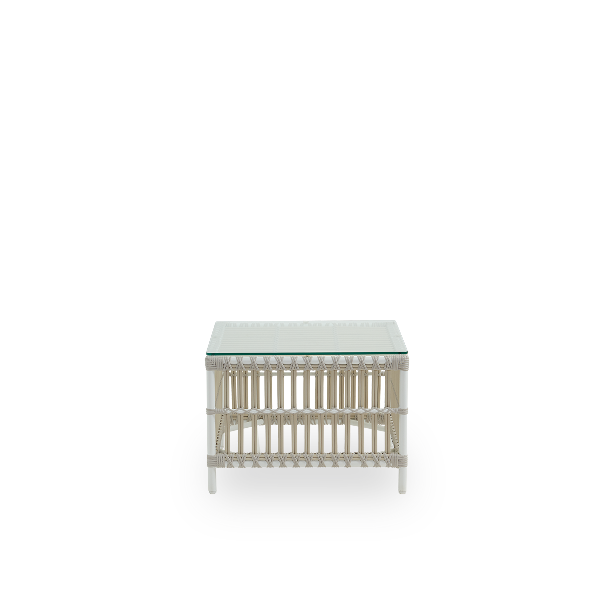 This is a close-up image of Caroline Exterior Table in dove White Aluminium ArtFibre.