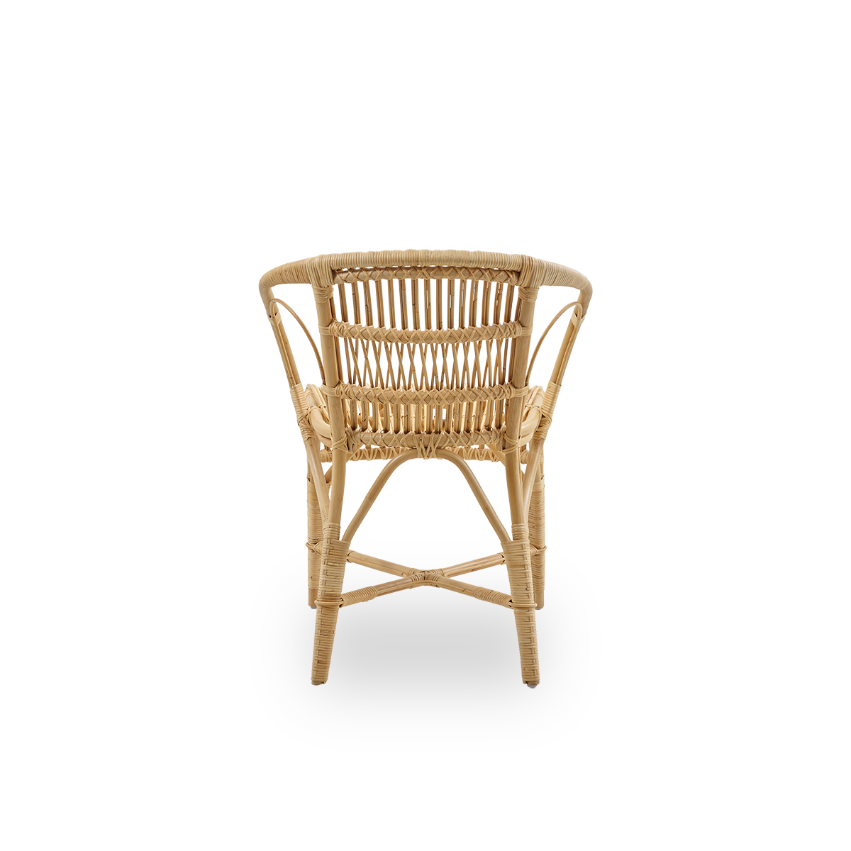 Plain back view of Robert dining chair in natural color designed by Robert W. Elegant wicker chair handcrafted from high-quality Indonesian rattan.