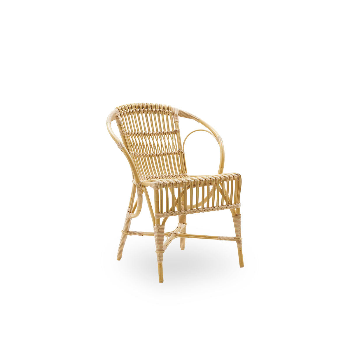 Side view of Robert Exterior lounge chair designed by Robert W. Aluminium frame in rattan look with ArtFibre bindings with detailed woven seat and backrest.